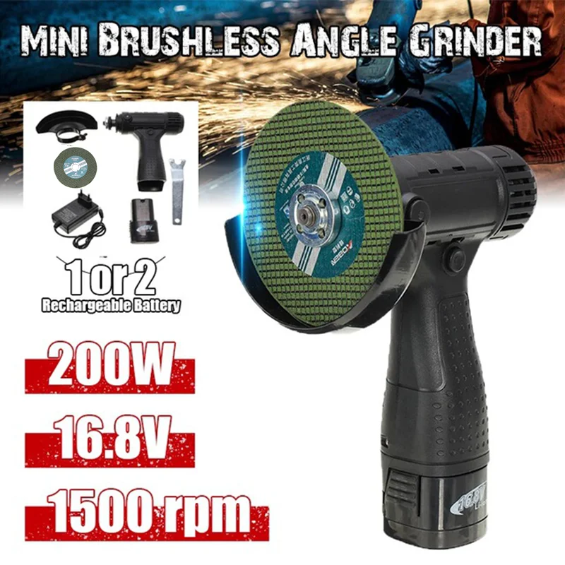 

16.8V MINI Electric Angle Grinder Cordless Grinding Machine Rechargeable Tools Polishing Cutting Off Power Tool with 2 Battery