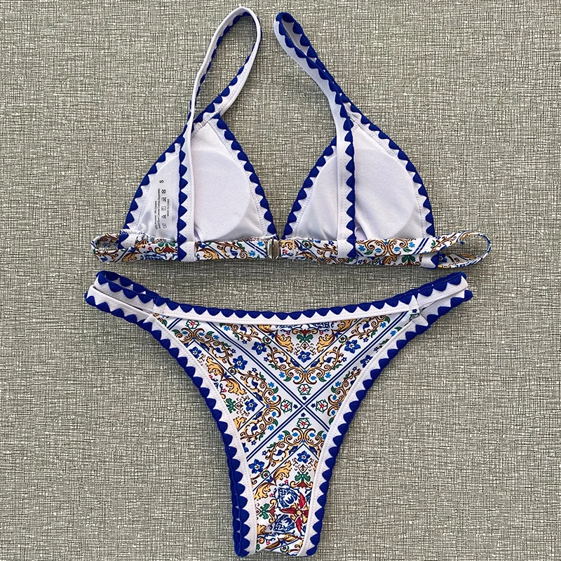 

Sexy Print Bikini 2021 Retro Vintage Swimsuit Two-piece Bikini Set Strings Women Thong Biquini Bathing Suit Beachwear Swimwear