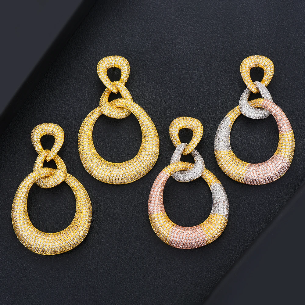 

KellyBola Luxury Big Trendy Design Drop Noble Earrings For Women Full Mirco Paved Cubic Zircon Wedding Jewelry Gift High Quality