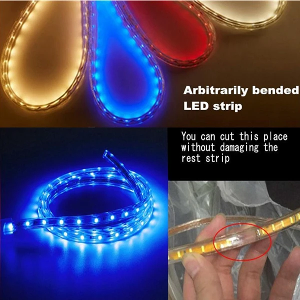Водонепроницаемый IP67 SMD 3528 Светодиодный ленточный веревочный светильник, для рождественской вечеринки, для улицы, AC 220 В, гибкий ленточный светильник для внутреннего и наружного украшения