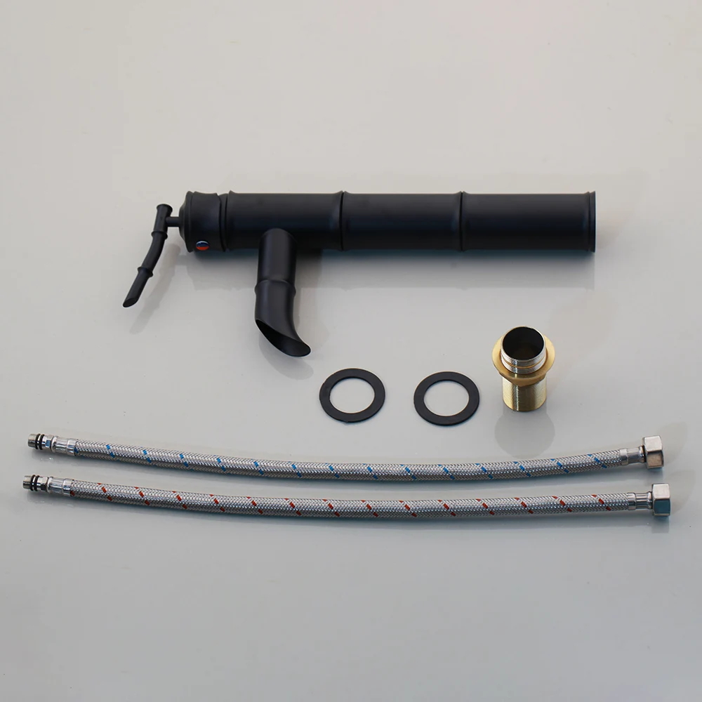 

Lavatory Bathroom Sink Ceramic Vanity Sink Set Brass Faucet Mixer Golden Tap Wash Basin Set Mixer Bamboo Waterfall Basin Taps