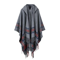 new fashion women winter shawl wraps thick warm blanket scarf oversize hooded black ponchos and capes striped tassel echarpe