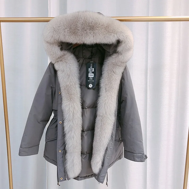 Зимний пуховик FTLZZ 2020 парка с капюшоном из натурального Лисьего меха теплая