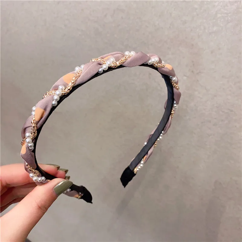 

New Trendy Headdress Lattice Round Beads Chain Polka Dot Braid Girl Creative Headband for Women Fashion Hair Accessories