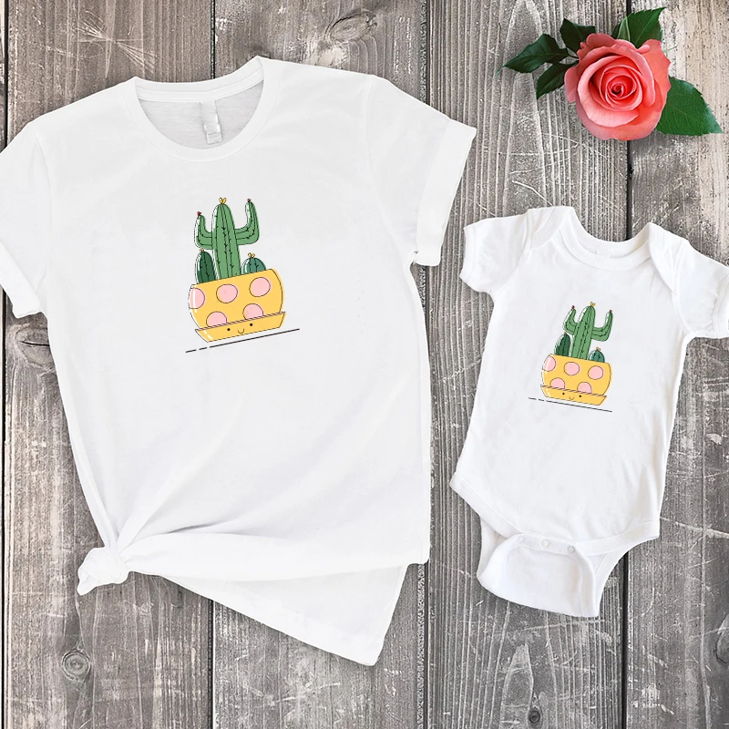 

Cactus Print Shirt Mom and Daughter Matching Clothes Flower Family Clothing Pattern Big Sister Fashion 2020 Family Look
