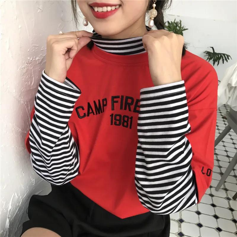 Women's T-shirts Tunic Kawaii Ladies Vintages Triped Long Sleeve T-shirt Female Ulzzang Harajuku Tee For Women Casual Top