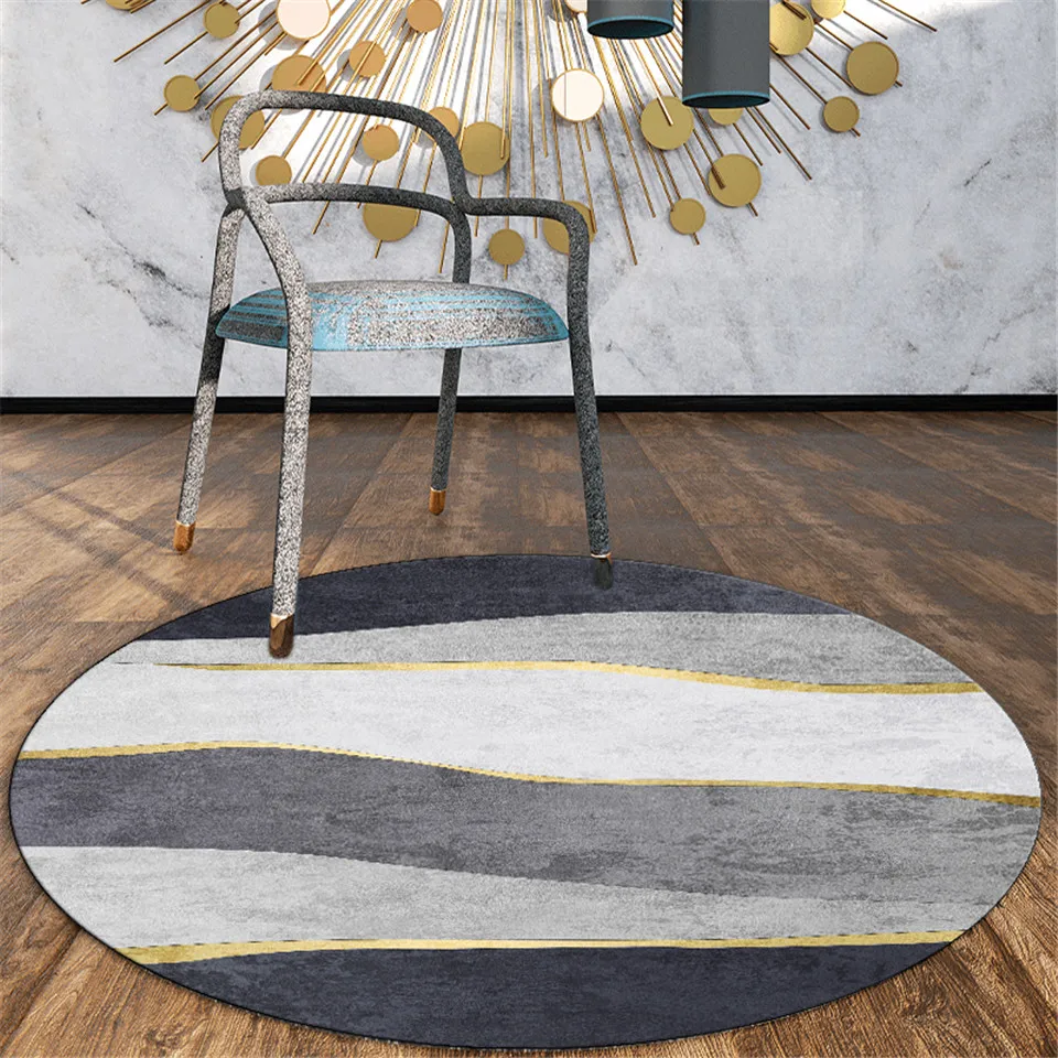 

Modern Gray Strip Round Carpet For Living Room Flannel Soft Carpet Dining Room Floor Mat Decoration Bedside Carpet Bedroom