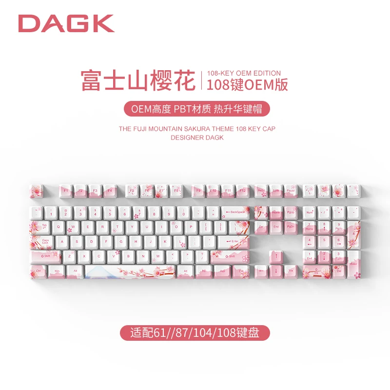 mount fuji sakura pink keycaps pbt key cap cherry oem profile 128 keys for mechanical keyboard for gk61 gh60 rk61 sk87 base kit free global shipping
