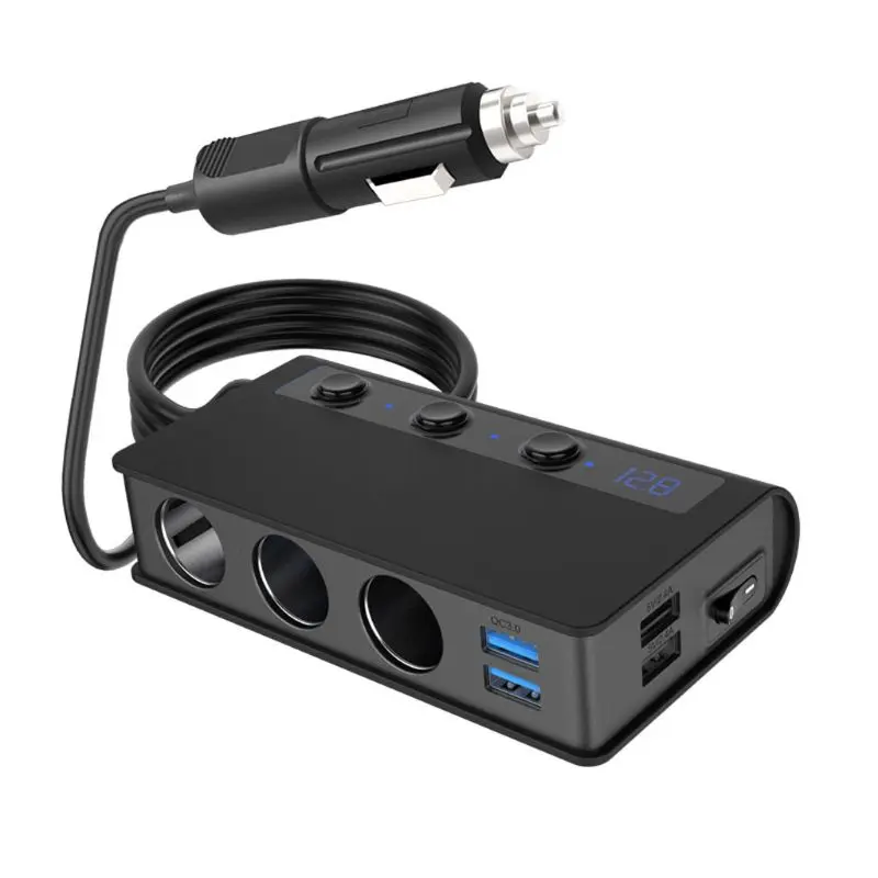 12 V/24 V 3x Разветвитель Прикуривателя QC 3,0 4x USB Зарядное устройство светодиодный вольтметр 95AF