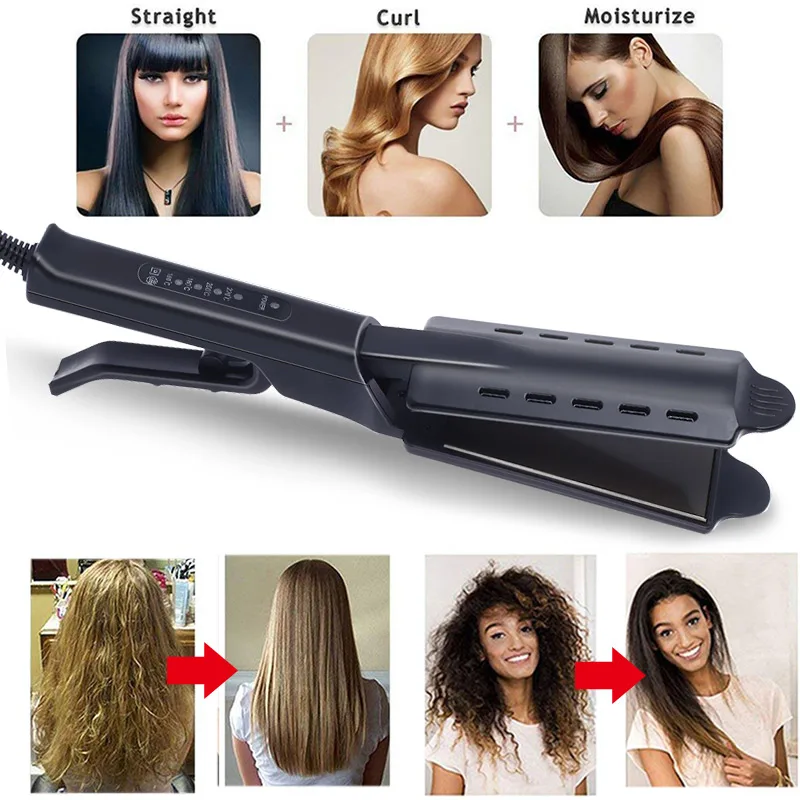 

Hair Straightener gear temperature adjustment Ceramic Tourmaline Ionic Steam Hair Straighteners Widen Panel Flat Iron