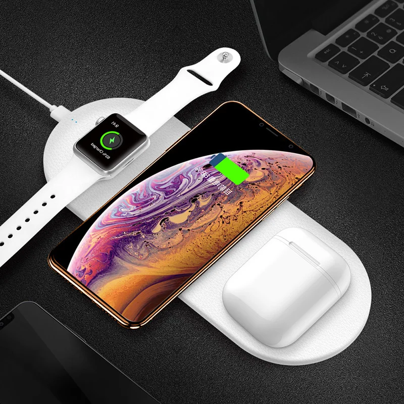 Беспроводная зарядная станция 3 в 1 для iPhone X XS MAX XR Qi быстрая зарядка подставка Apple