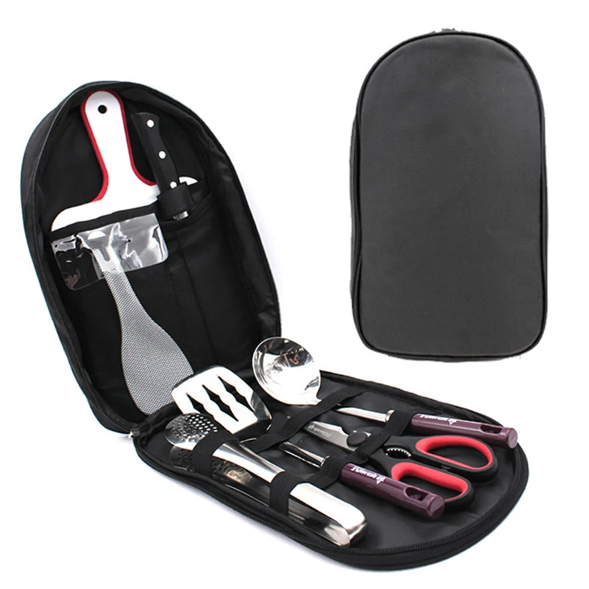 

Picnic BBQ Cookware 8 Pcs Set Stainless Steel Cooking Baking Utensils Cutting Board/spatula/scissors/pot Spoon/tongs/rice Paddle