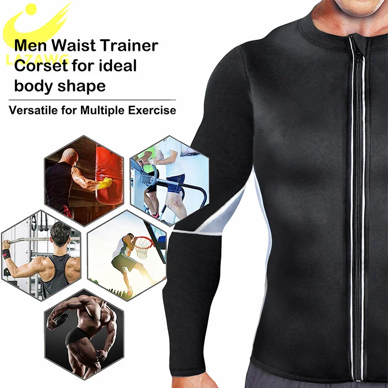LAZAWG Men Sauna Sweat Suits  Shirt Gym Waist Trainer  Tank Top Slimming Body Suits Shaper Loss Fat Burner Compression Shirt