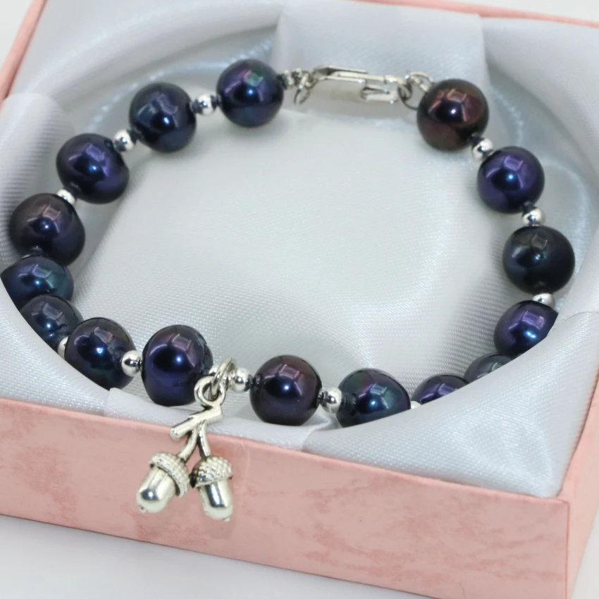 Factory Outlet натуральный черный пресноводным культивированным жемчугом 8-9 мм круглые