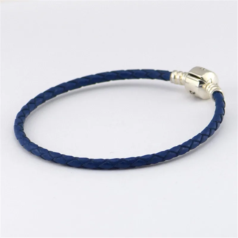 Темно синие кожаные браслеты из стерлингового серебра 925 пробы застежка в форме