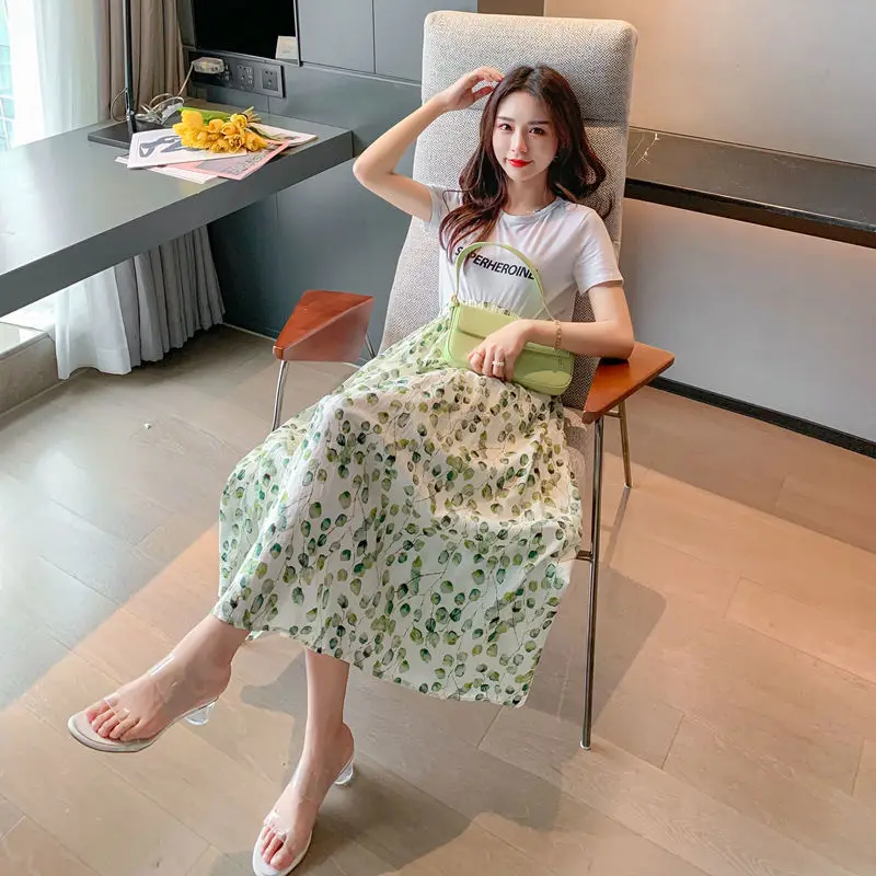 

Fresh little flower 2021 new summer pleated high waist skirt medium length cotton hemp skirt children's A-line skirt