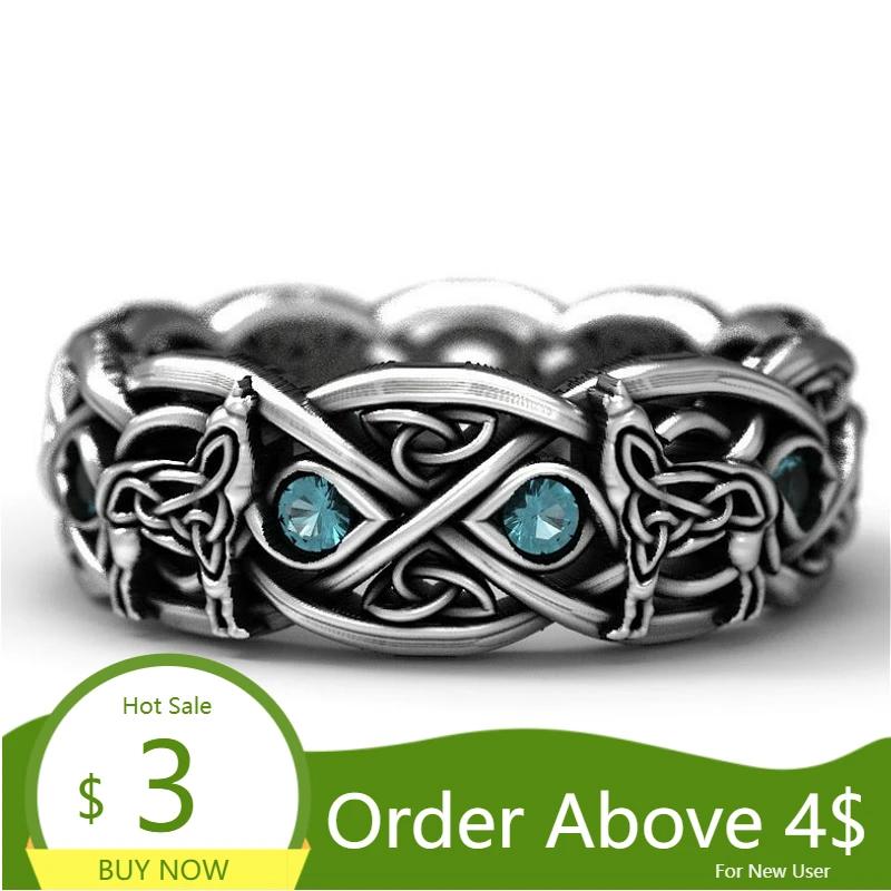 Visisap Ретро Тотем волка поперечная линия Для мужчин кольцо Прохладный