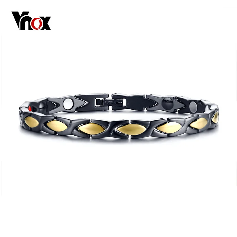 Vnox черные золотые браслеты из нержавеющей стали для мужчин и женщин магнитные