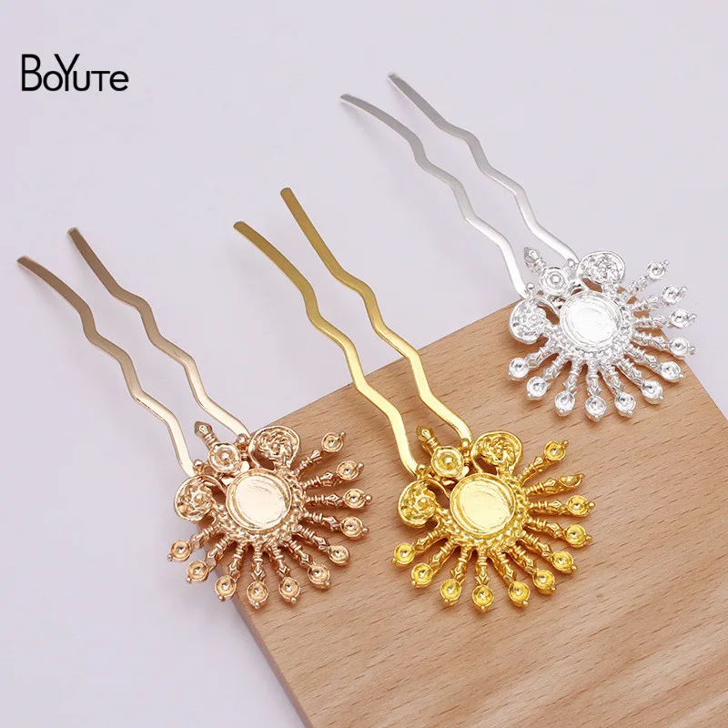 

BoYuTe (5 Pieces/Lot) 42*42MM Alloy Flower Welding 70*12MM Brass Hair Fork Diy Hair Accessories Handmade Materials