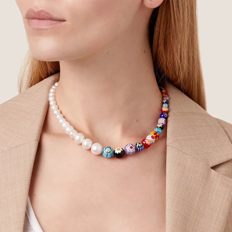 DM Porcelain Large And Small Pearl Staggered Necklace Delicate Collier Femme Sieraden Elegant Women Trendy Accessories | Украшения и