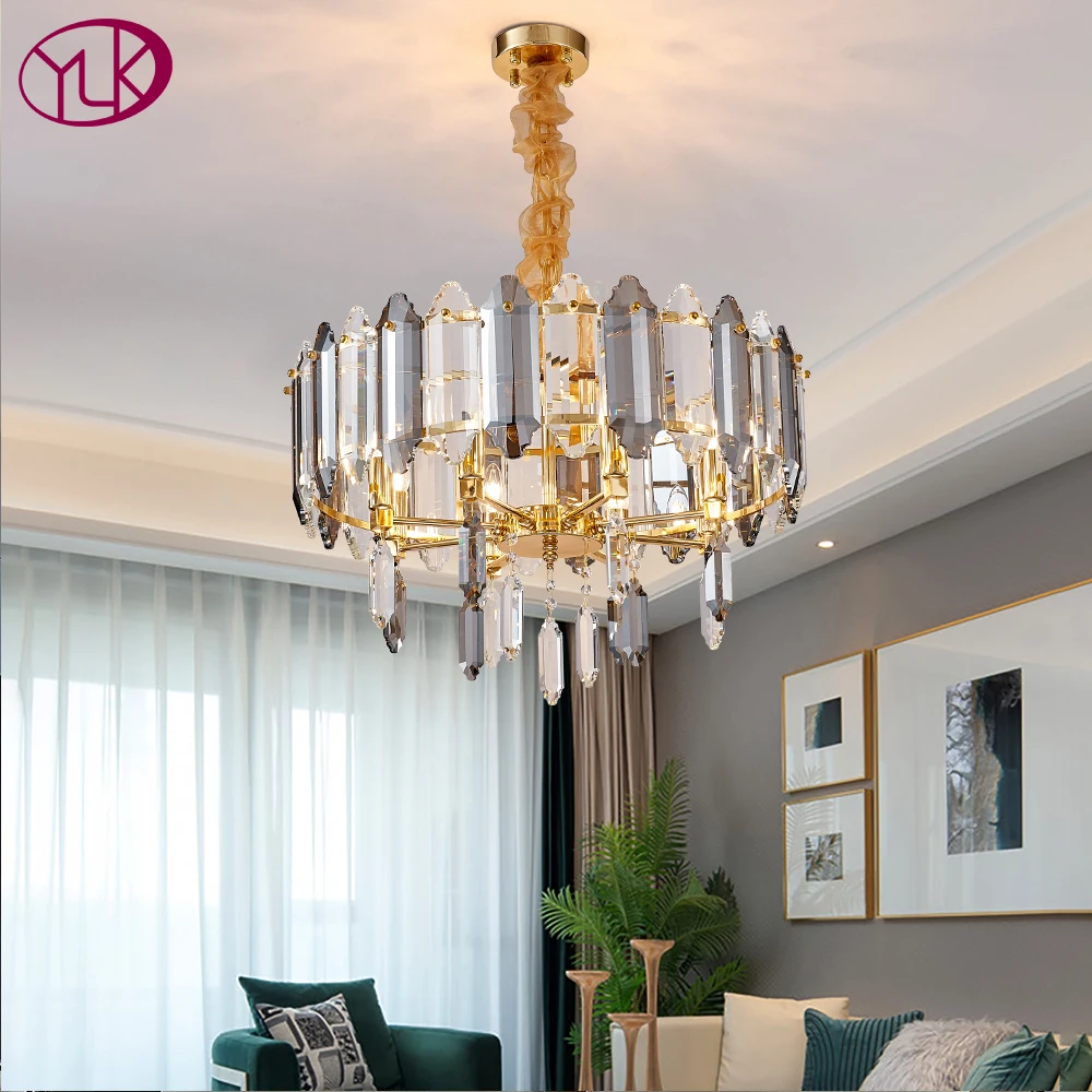 

Роскошная люстра для гостиной, современные хрустальные лампы, круглый подвесной светильник, домашнее украшение, золотые хрустальные люстр...