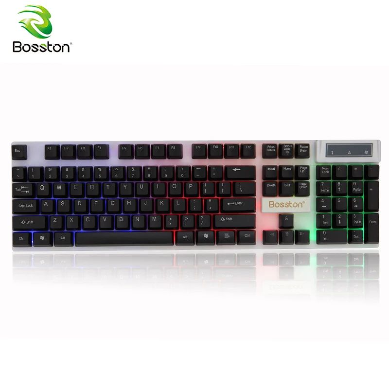 Bosston USB Проводная клавиатура, механические игровые клавиатуры, 104 английские клавиши, светодиодные брелки с подсветкой для ПК, ноутбука, рабочего стола