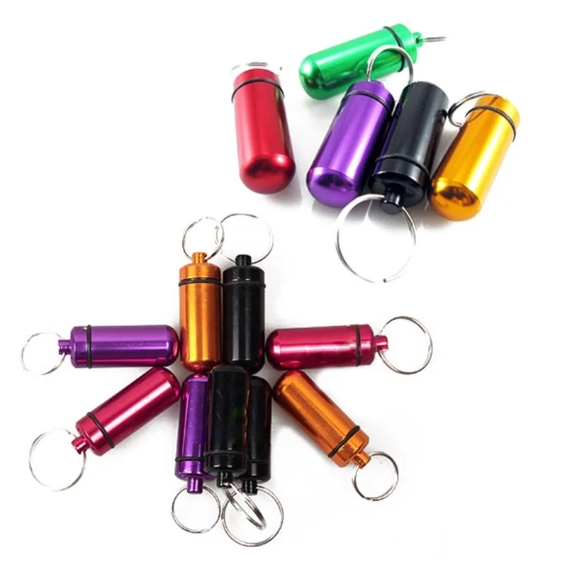 Алюминиевая коробка для таблеток держатель бутылки Контейнер брелок Радом цвет
