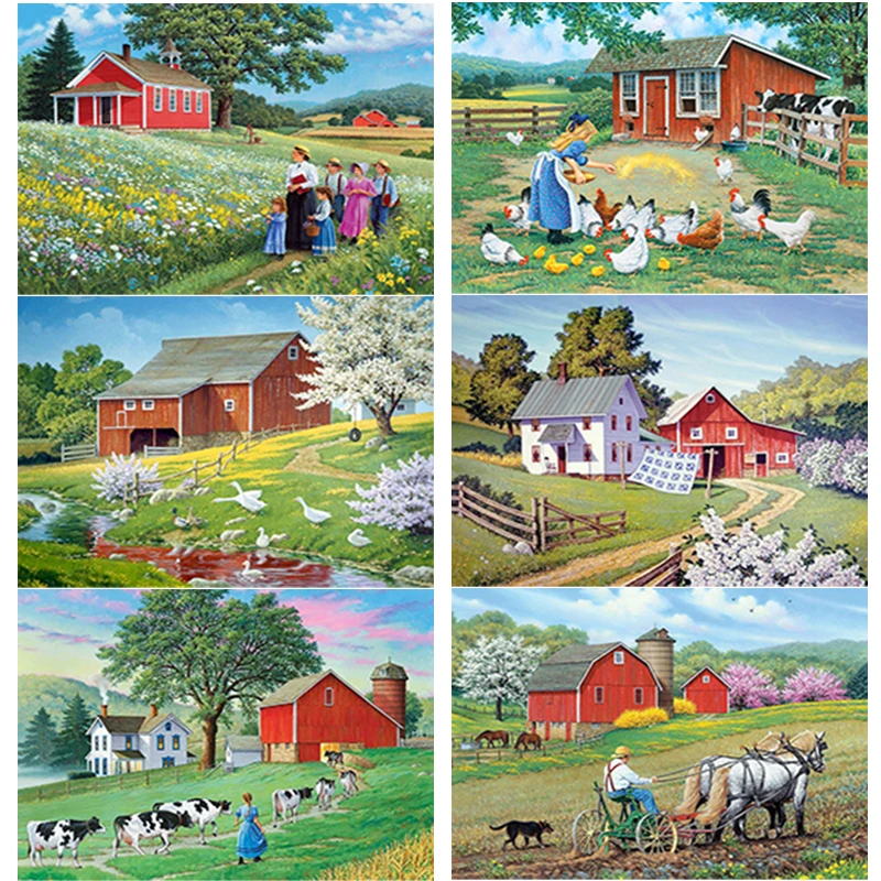 

New 5D DIY Diamond Painting Scenery Cross Stitch Full Square Round Drill Farm Diamond Embroidery Crafts Home Decor Manual Gift