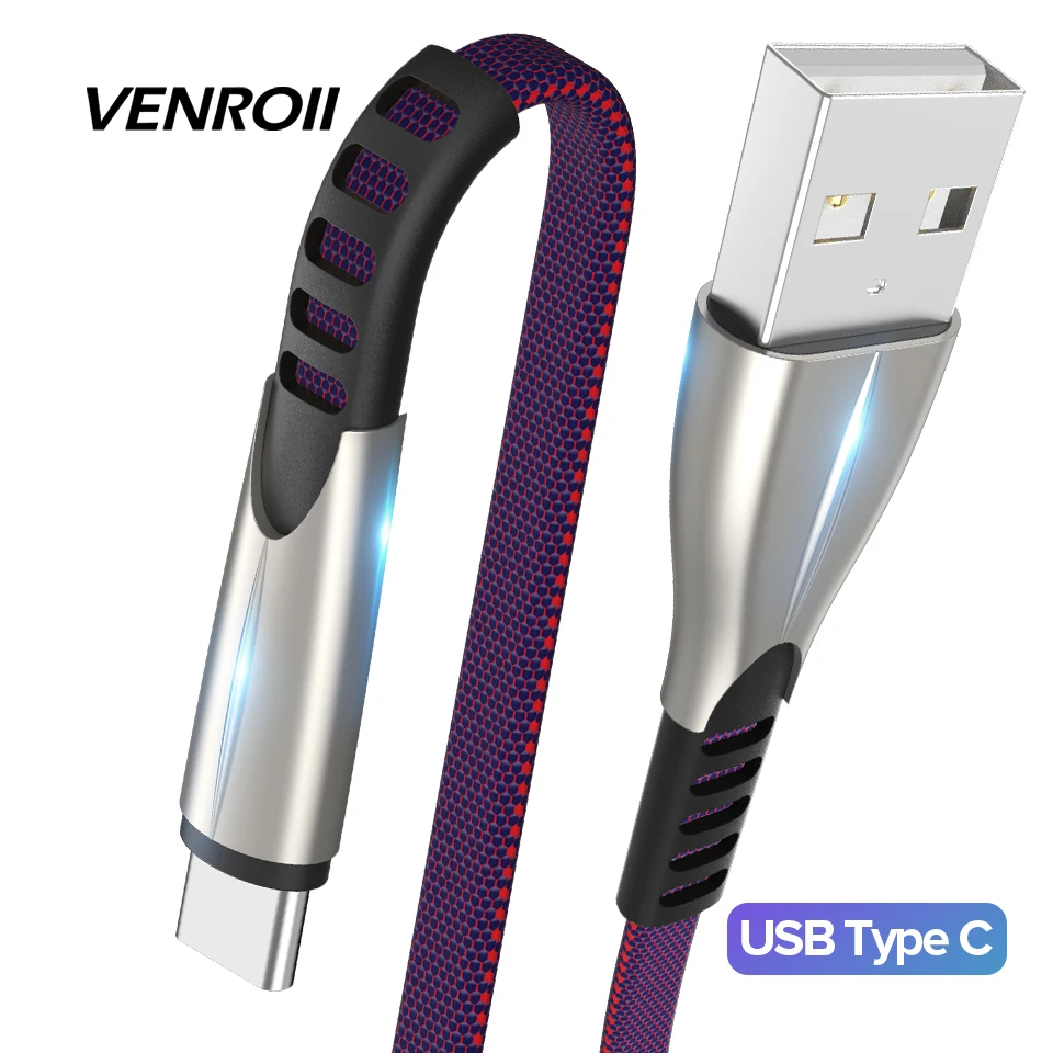 Venroii 1 м 2 м usb type C кабель для быстрой зарядки для samsung S8 S9 S10 huawei P20 P30 Pro mate 20 Android Phone type-C Cabo Xiaomi 8