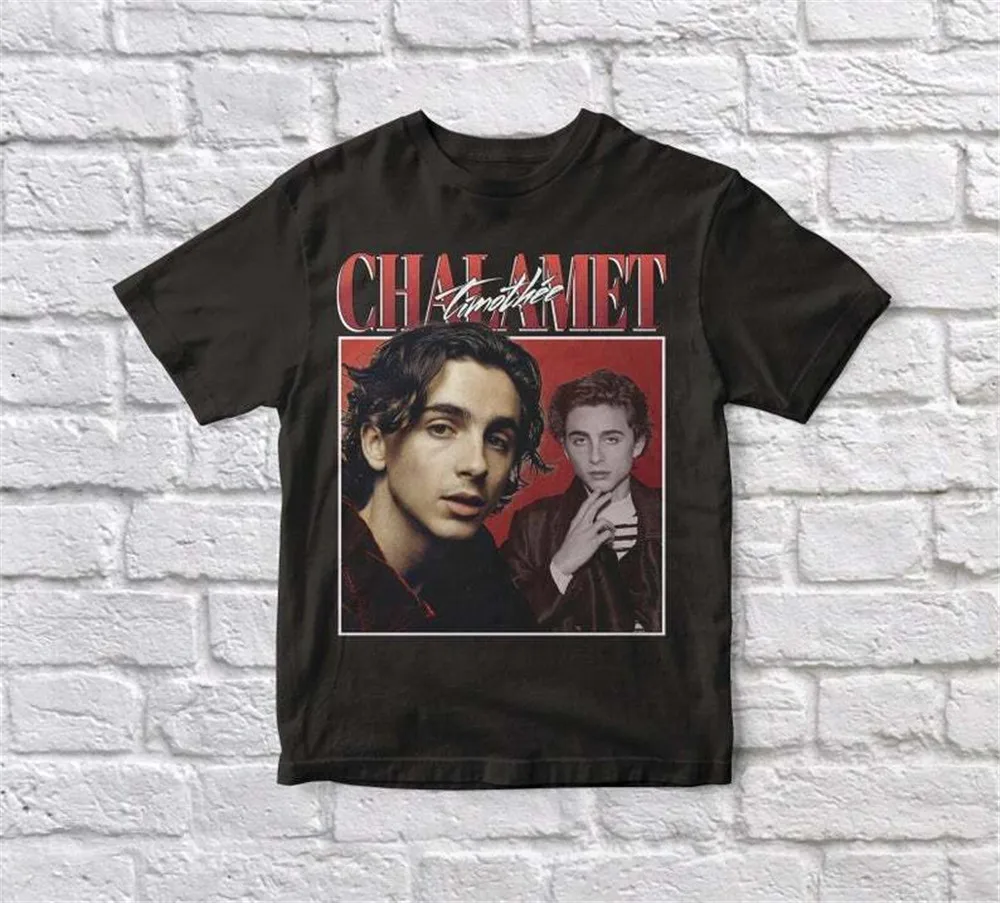 Timothee Chalamet в стиле 90 винтажная черная футболка унисекс с перепечатанным