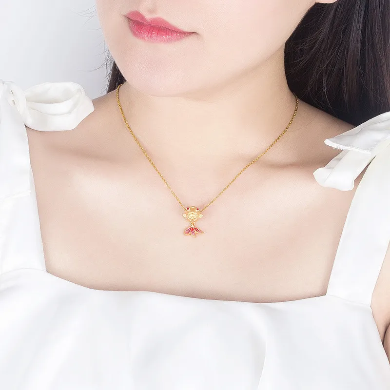 

Chic Cute Enamel Small Goldfish 24k Gold Filled Pendant Necklaces Choker Chain Jewelry Bijoux Birthday Gifts Trendy Accessories