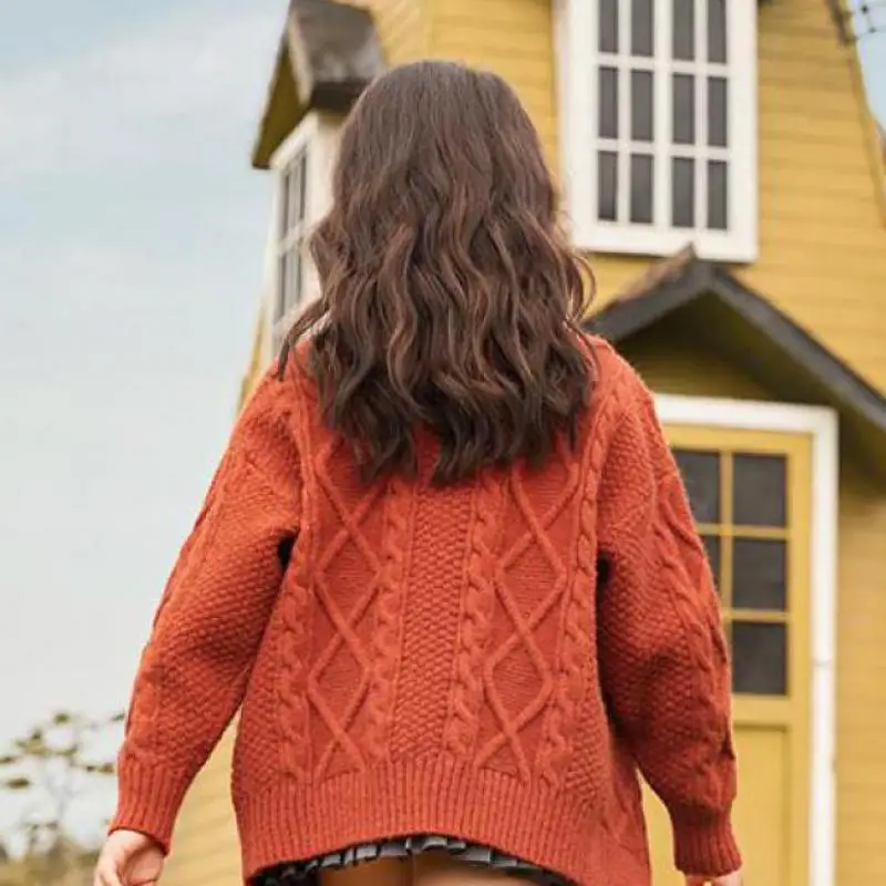 

Fashion Cardigan Knit Sweater For Girls Single Breasted Long Sleeve Knitwear 3-14y Kids Girl Coats Warm Thicken Autumn Sweaters