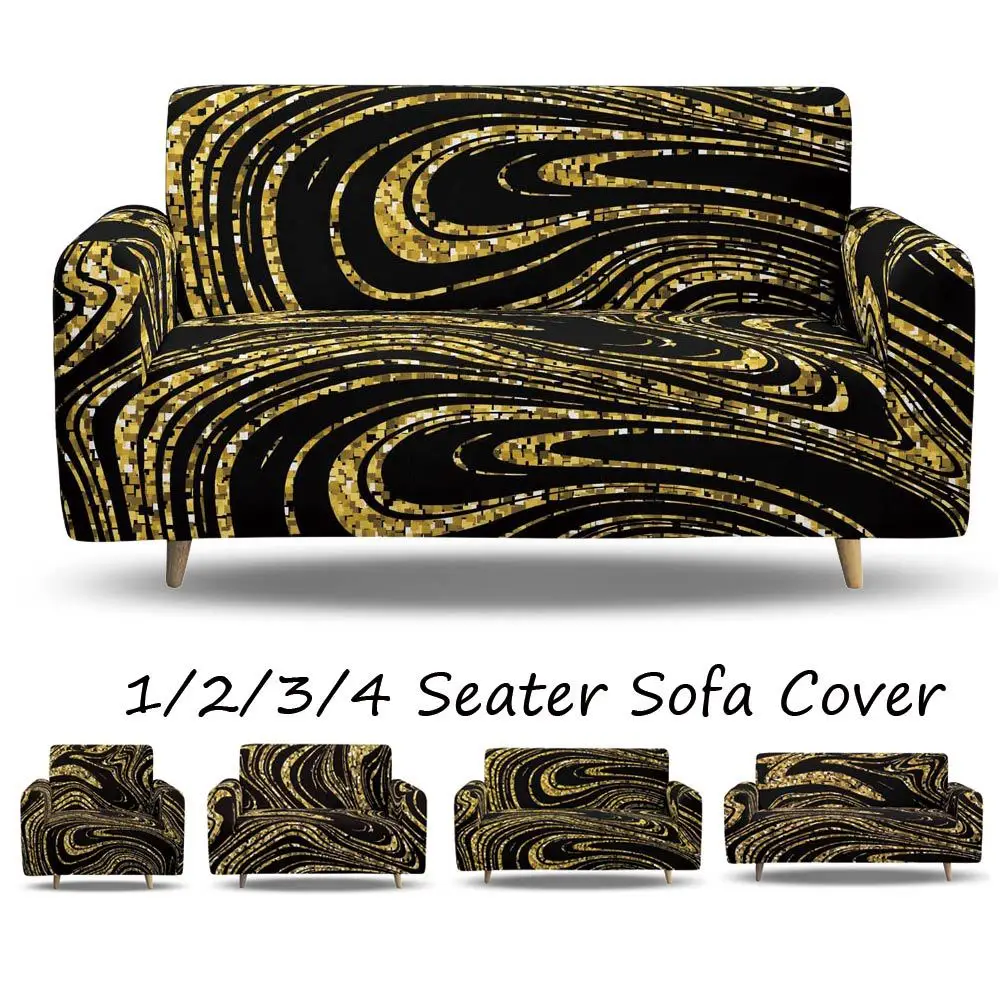 

Art texture Gold Plated 3D Print Elastic Sofa Covers For Living Room L Shape Sofa Cover One Two Three Four Seaters All-inclusive