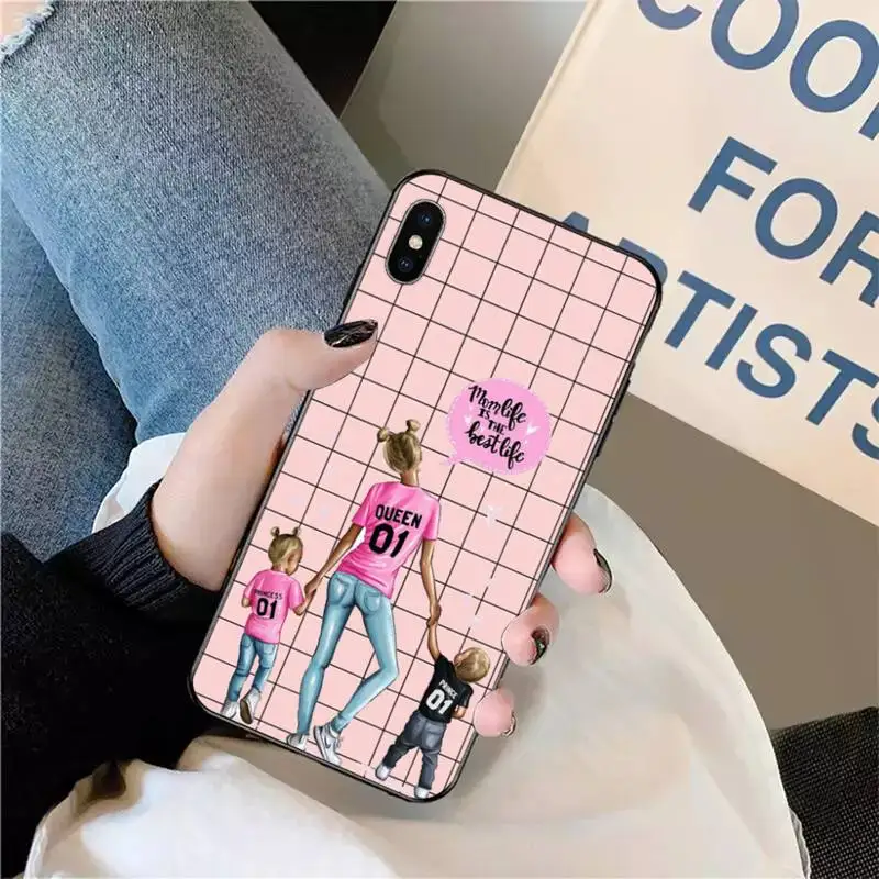 

girl Queen Mom baby pink grid Phone Case for iPhone 11 12 pro XS MAX 8 7 6 6S Plus X 5S SE 2020 XR mini