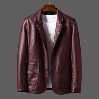 2021 hot sale new winterautumn mens jacket faux leather turn down collar cardigan solid color men formal jacket for meeting