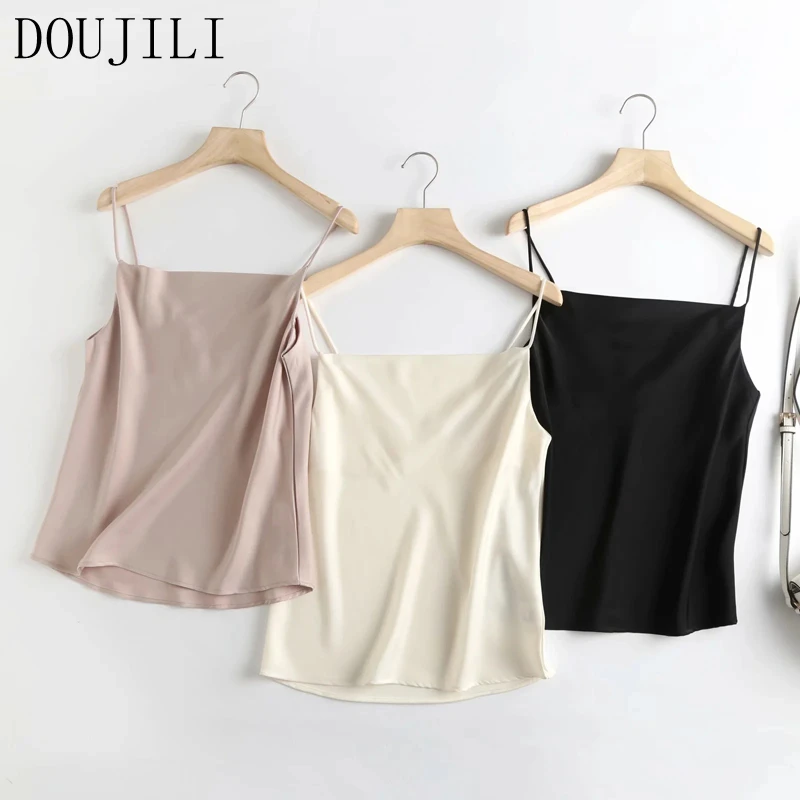 

DOUJILI Women Elegant Soft Camis Top High Quality Sleeveless Backless Short Tops Female Casual Wearing Tops
