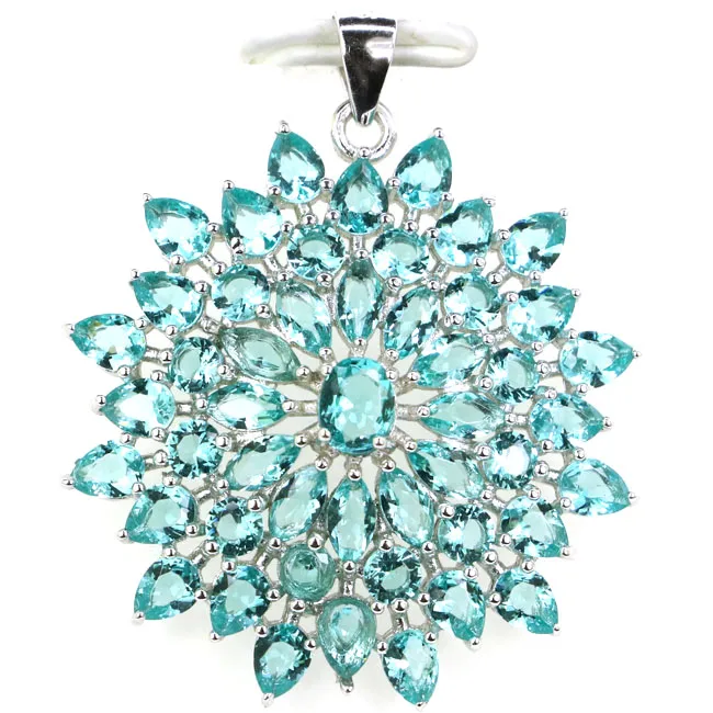 blue aquamarine 37x32 мм 4,9 г великолепный зеленый изумрудно-синий Аквамарин Настоящее чистое серебро 925 пробы кулон - Цвет камня: blue aquamarine