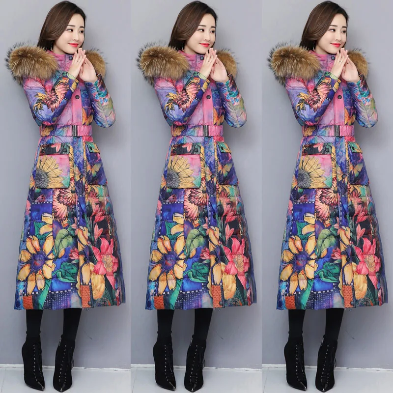 Новинка Зима 2022 Женская длинная приталенная куртка с большим меховым воротником