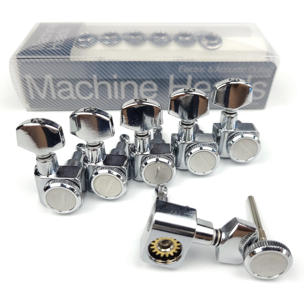 1 set 6 in linie keine schraube locking elektrische gitarre mechaniken mechaniken schloss string tuning pegs chrome silber free global shipping