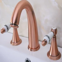 antique red copper brass deck mounted dual handles widespread bathroom 3 holes basin faucet mixer water taps mrg070