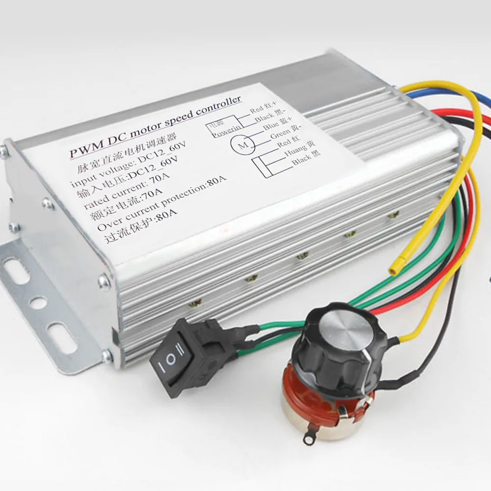 

1PCS DC 12V-48V 70A 4000W DC Motor Speed Control Brush Controller Switch Pulse Replacement Adjustable Voltage
