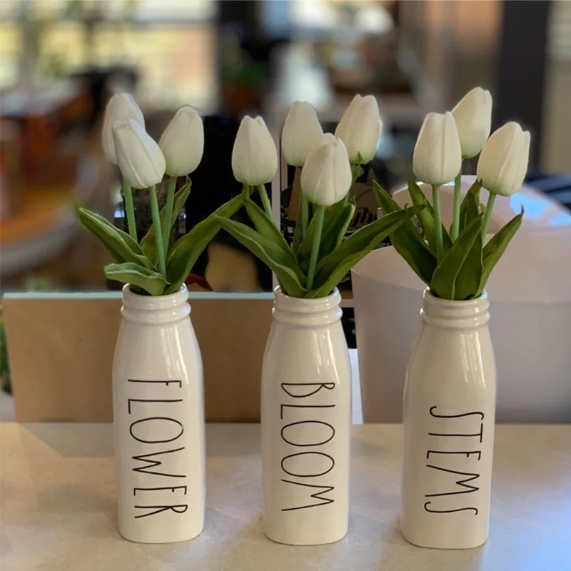 10 шт. искусственная кожа мини тюльпан цветок настоящий сенсорный свадебный букет