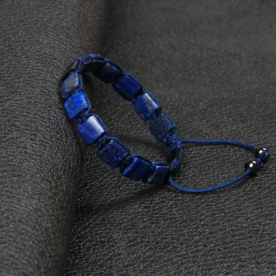 

Ailatu 8x8mm Natural Lapis Lazuli Square Stone Flatbed Macrame Bracelet for Couples Lover Fashion Gift