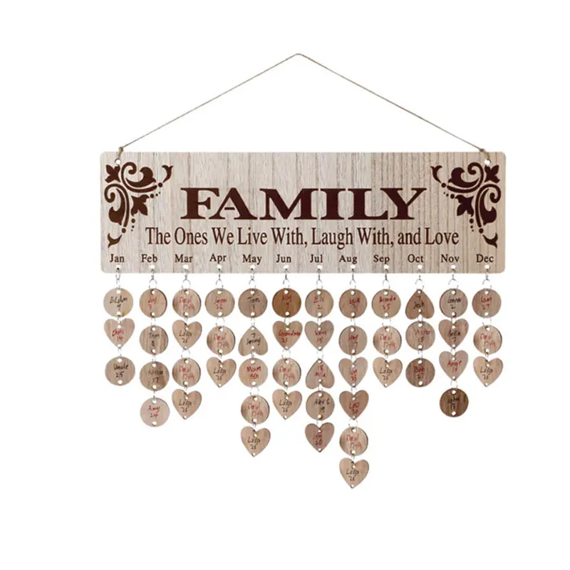 

Family Birthday Reminder Hanging DIY Wooden Calendar Plaque Home Wall Decoration Drop Shipping