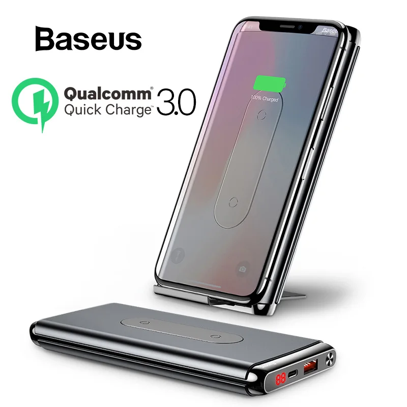 Baseus Беспроводной внешний аккумулятор 10000 мАч с быстрой зарядкой 3,0 Для Xiaomi Sansung портативный внешний аккумулятор для iPhone X Xs