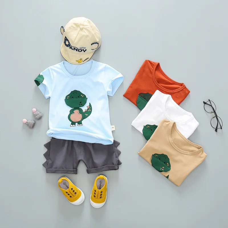 

Fashion Boys Casual Suit Summer Children Dinosaur Baby Suit Baby Boy's Clothes Cotton Tee Shirt Short Pants Soft 1-4 Years
