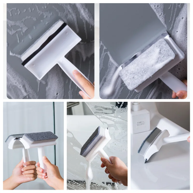 

Double-sided Window Washing Brush Glass Mirror Wiper Rubber Scraper Removable Sponge Brush Scouring Pad Household Cleaning Tools