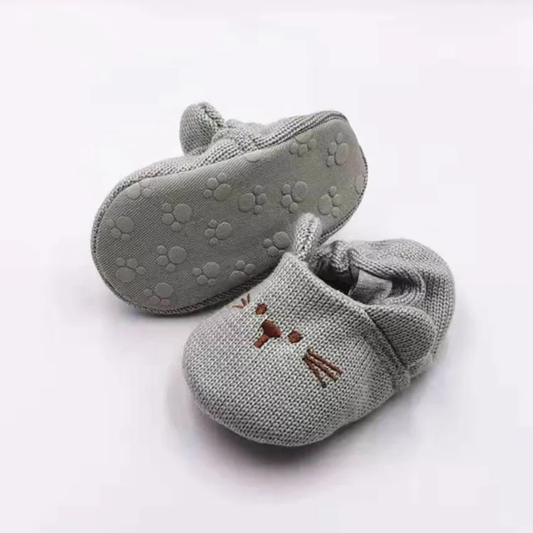 TXE060-Gray Очаровательные тапочки для младенцев; Вязаные тапочки для маленьких мальчиков и девочек; милые Нескользящие тапочки для малышей - Цвет: TXE060-Gray