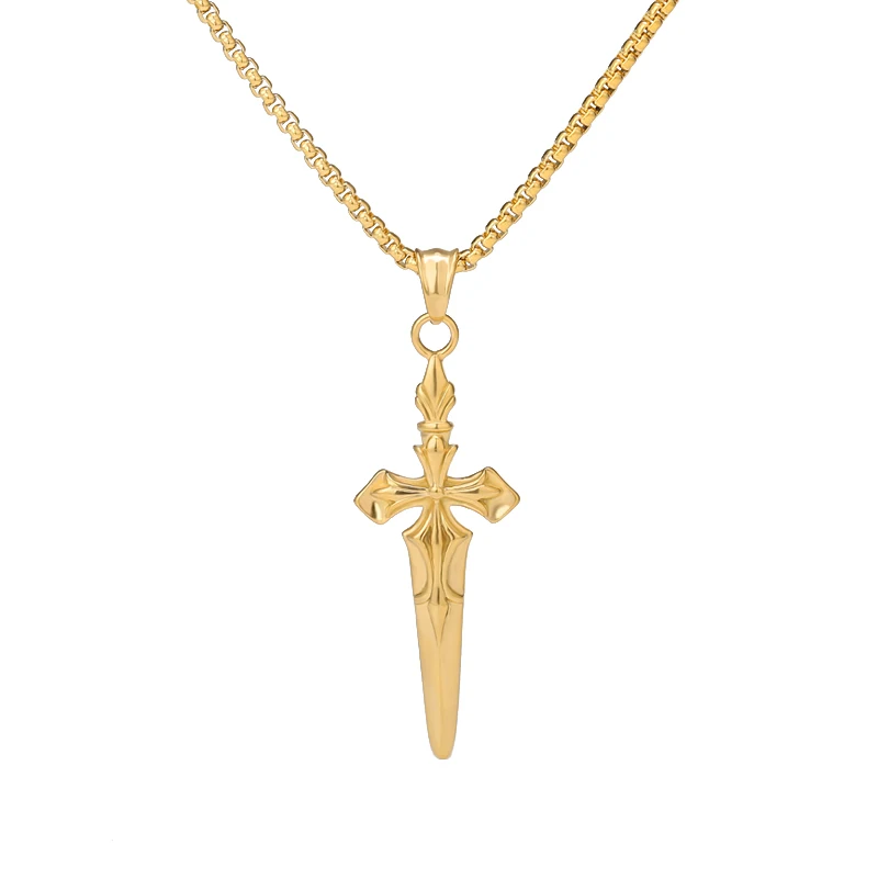 Gold Necklace Золотое ожерелье с кулоном в виде меча для мужчин, цепочка с крестом, длинное колье из нержавеющей стали, ожерелье s, ювелирное изделие, подарок, ожерелье Largos Mujer - Окраска металла: Gold Necklace