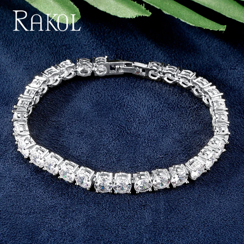 RAKOL панк стиль ослепительный круглый фианит Кристалл теннисные браслеты для